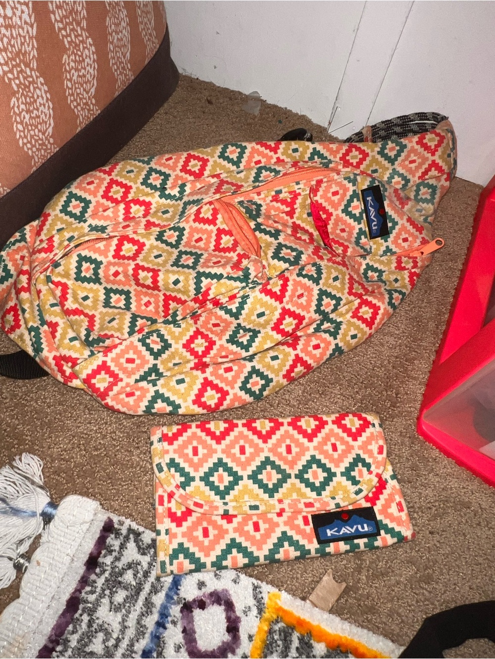KAVU Sling Bag and Wallet Set - Multi Diamond Print